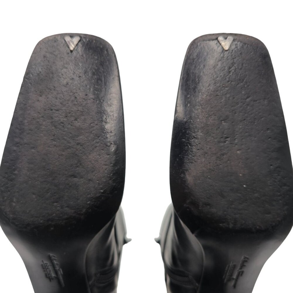 Ferragamo Italy Womens 8.5 4A Narrow Black Leather Dress Shoes Zip Ankle Boots - Picture 12 of 12